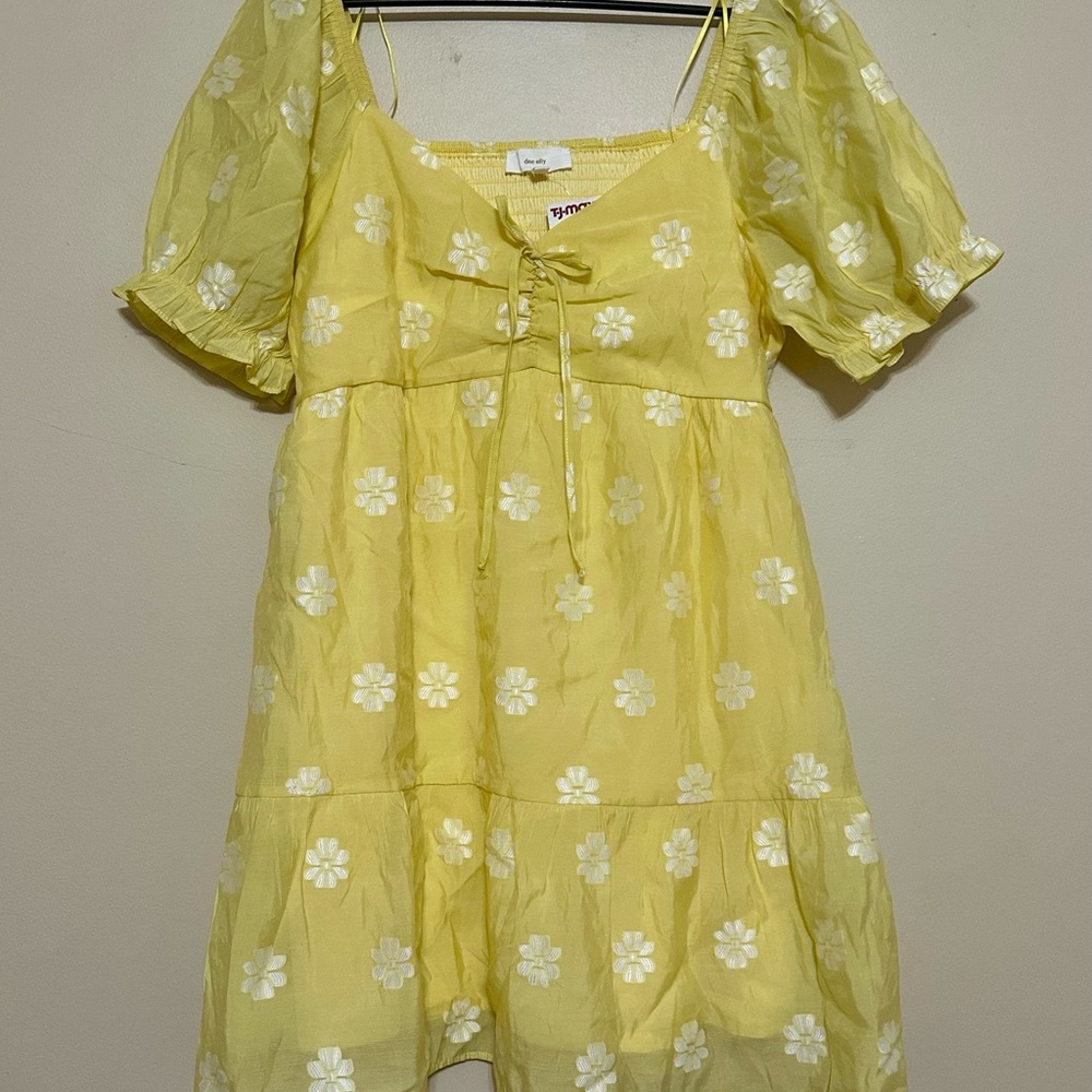 Yellow Floral Dress with Puff Sleeves